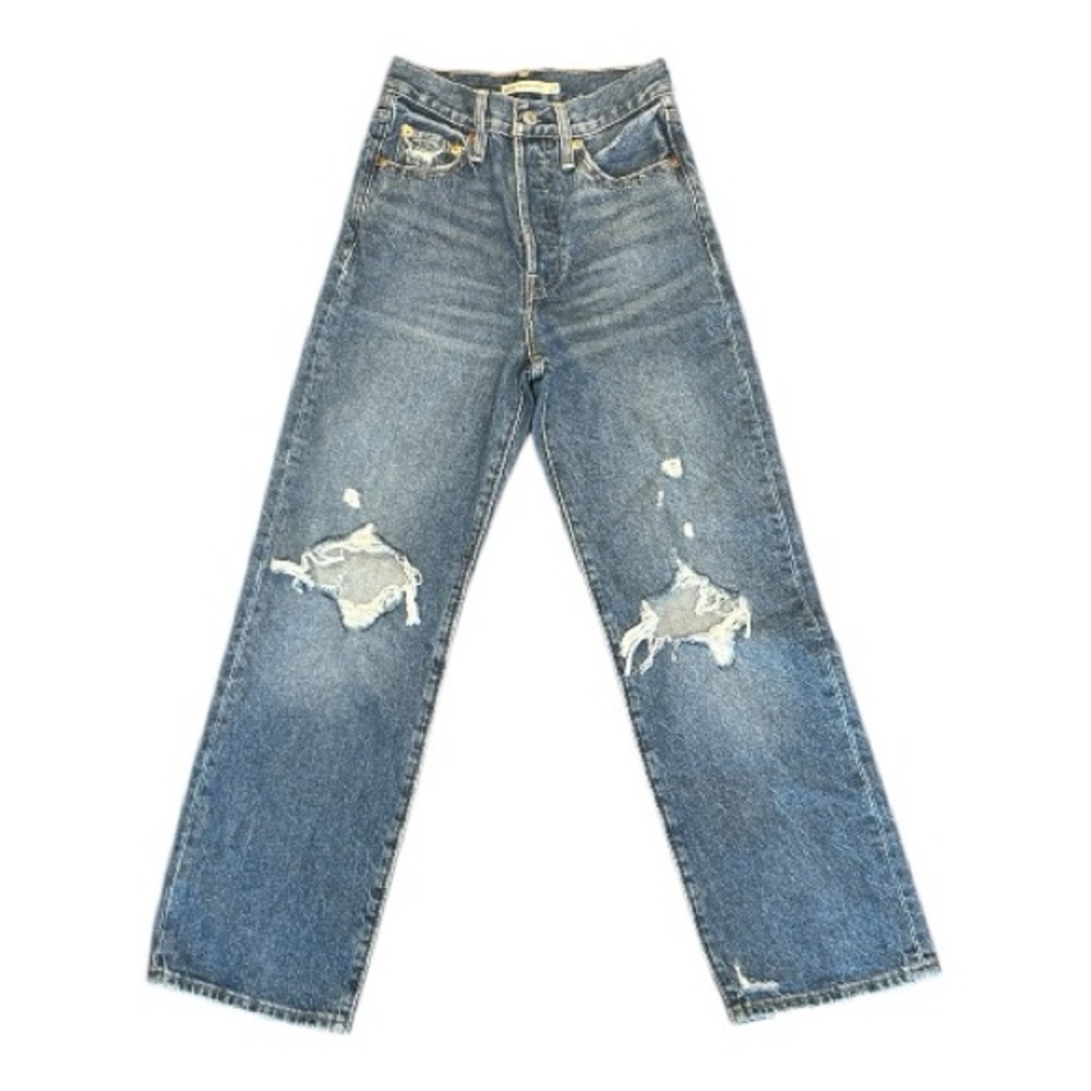 Levi’s Ribcage Straight Ankle Distressed High Rise Jeans Women’s Size 24